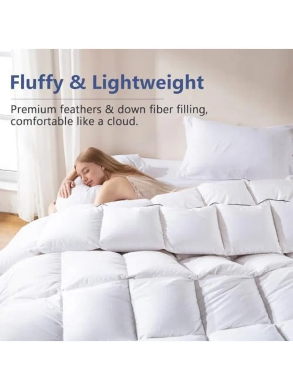 Luxurious White Queen Size Feather Comforter, 100% Cotton, Soft & Cozy 90